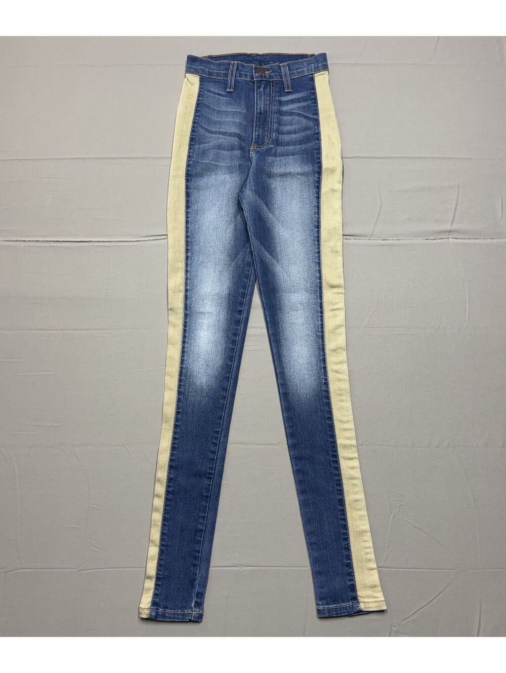 GJG Denim Womens Jeans Size 3 Blue Tan Colorblock High Rise Skinny Stretch
